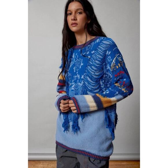 Urban Outfitters blue striped distressed oversized sweater - Picture 1 of 5